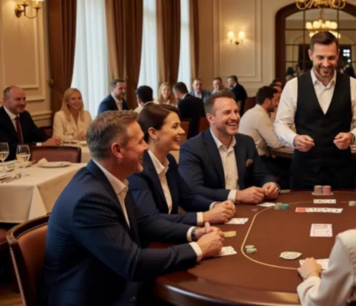Hostia pri pokerových stoloch počas večera v Elite Occasionn