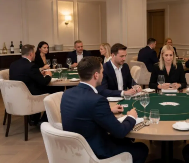 Večerná atmosféra pokerového večera v reštaurácii Elite Occasionn