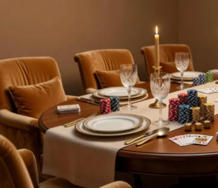 Elegantne prestretý stôl s pokerovým programom